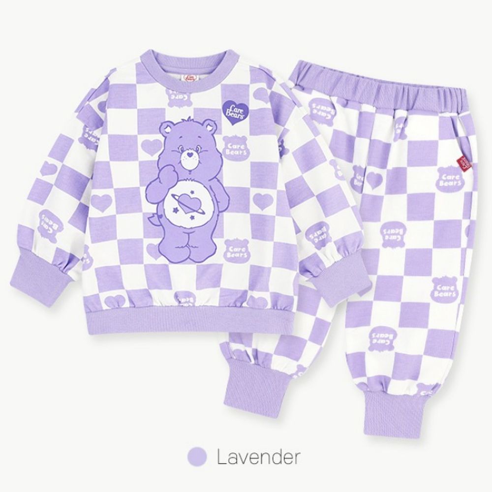 聯名款熊熊心球印棋盤格紋長袖套裝-薰衣草紫