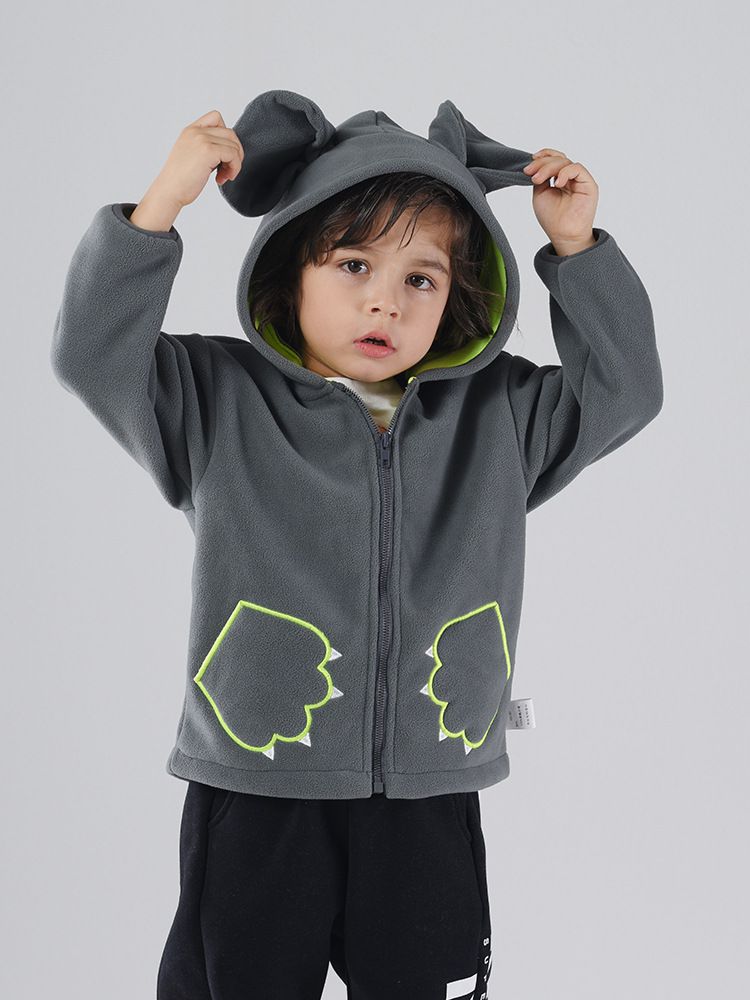 立體造型搖粒絨保暖兒童外套-熊熊-橘色