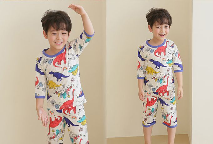 正韓 Puco - 超優質嬰幼兒/兒童七分袖100% 有機純棉家居服/睡衣-白堊紀