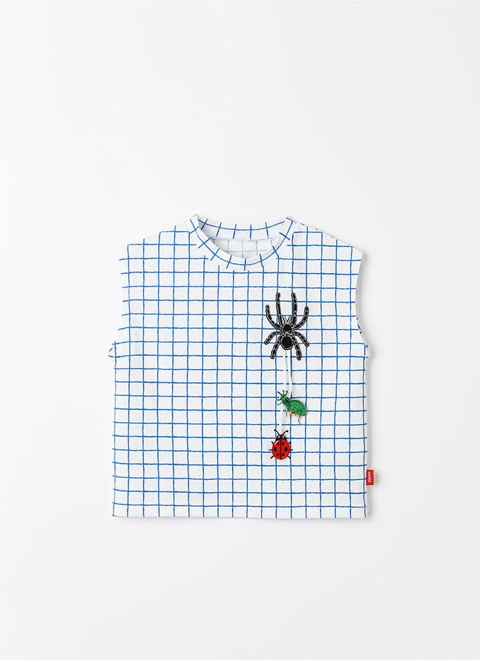 韓國 OZKIZ - 昆蟲裝飾格紋背心上衣-白