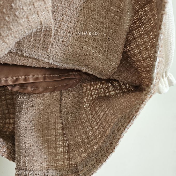 韓國 AIDA - 鏤空雕花編織拼接長袖洋裝-奶茶