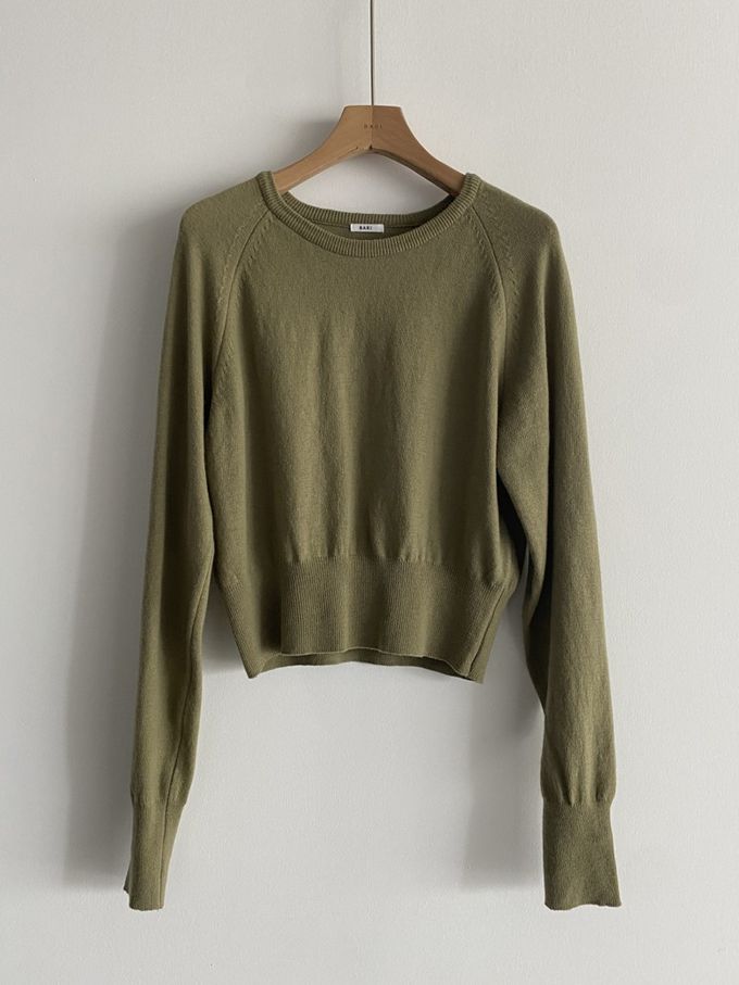韓國女裝連線 - 喀什米爾混織針織上衣(不刺膚)-綠 (FREE)