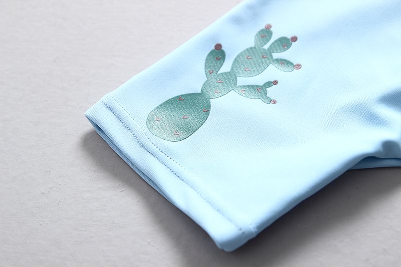 男寶短袖泳裝套裝(附帽子)-微笑恐龍-淺藍+綠