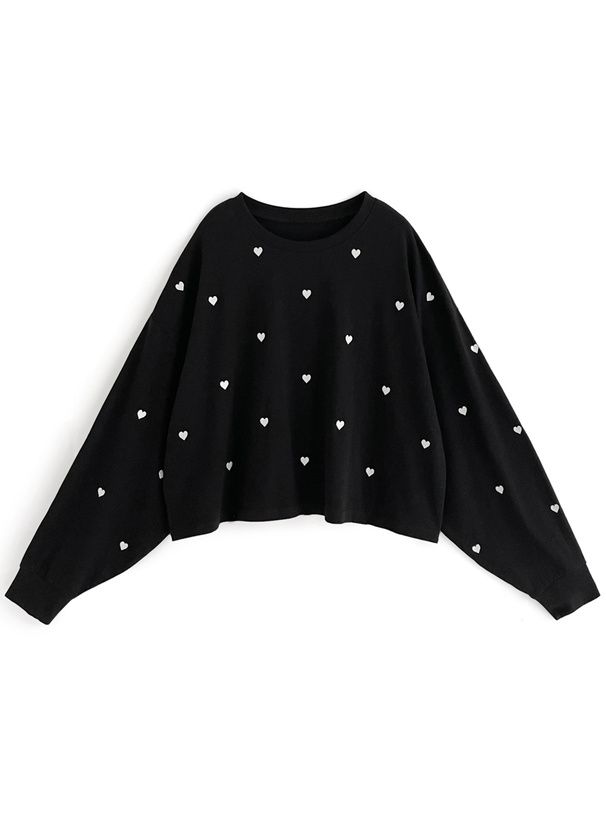 日本 GRL - 甜美愛心刺繡大學T-白 (F)