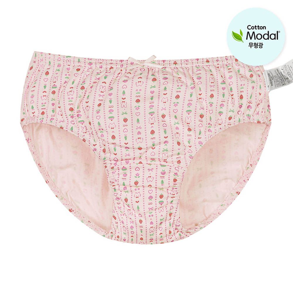 絲柔莫代爾混棉三角褲(女寶)-莓果串動物-粉
