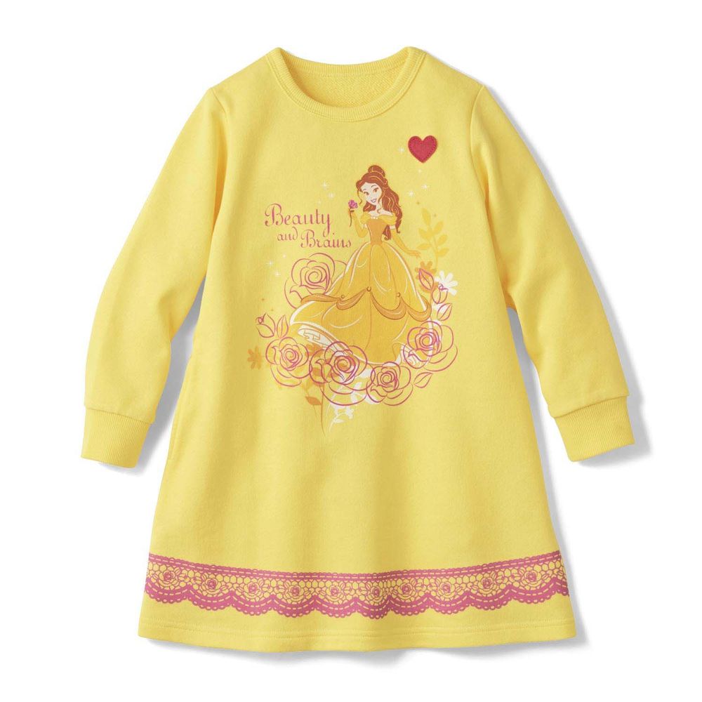 日本千趣會 - 迪士尼裏毛長袖洋裝-貝兒-黃