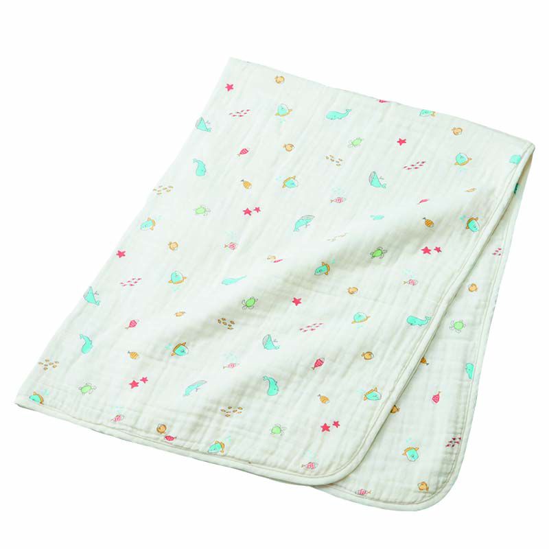 akachan honpo - 4層棉紗被-海洋生物-米白色