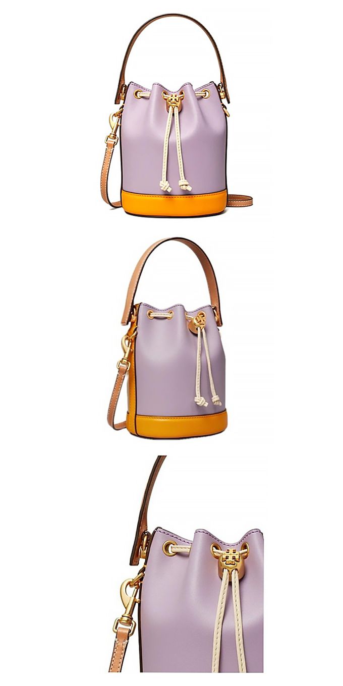 TORY BURCH - 撞色拼接皮革水桶包 (紫色)
