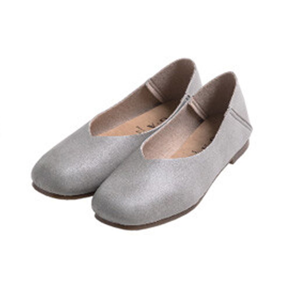 日本女裝代購 - 日本製 仿皮柔軟V字顯瘦平底鞋/懶人鞋-淺灰