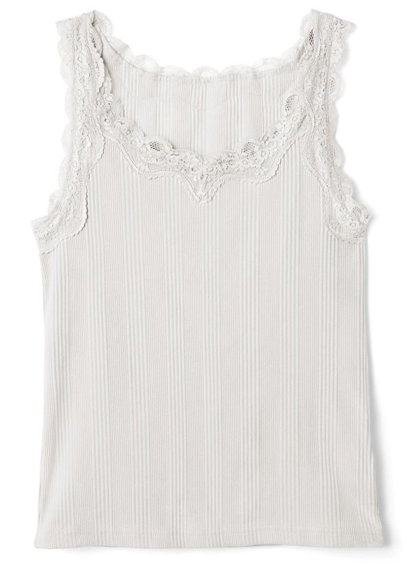 日本 GRL - 蕾絲滾邊圓領無袖上衣-米白