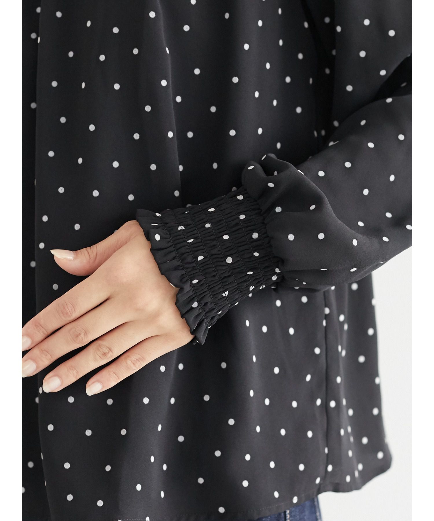 日本 ELENCARE DUE - 點點長袖上衣-酒紅