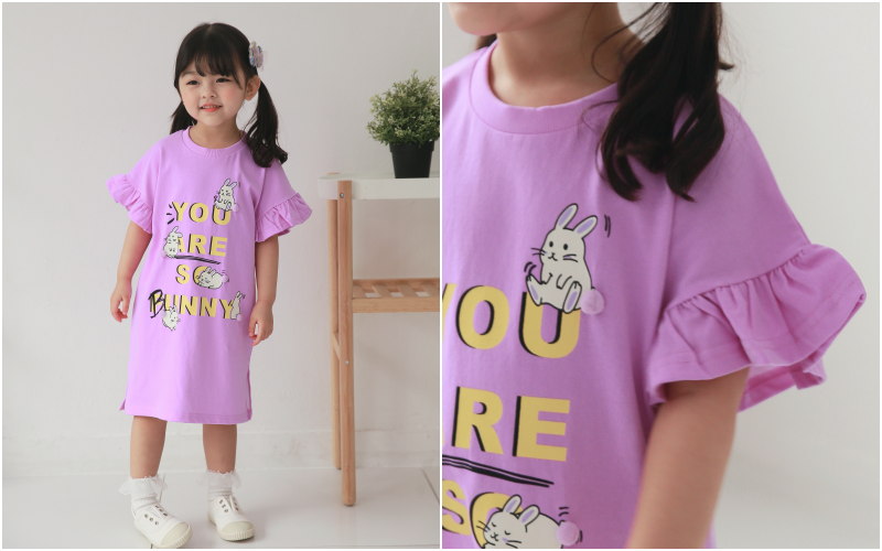 韓國 Coco rabbit - 荷葉袖立體兔尾巴洋裝-紫