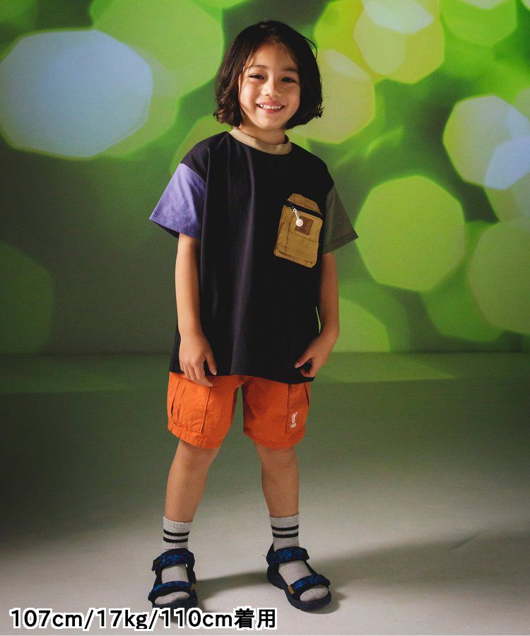 日本 BREEZE - 聯名款 夜光拉鍊大口袋短袖上衣-卡其