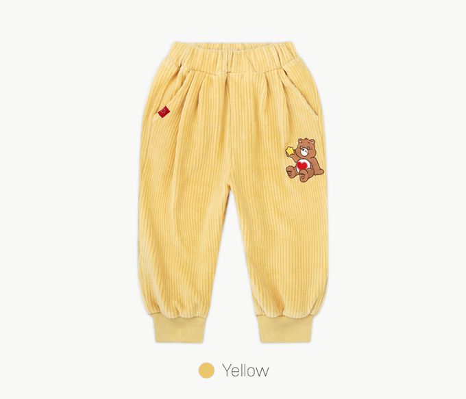 韓國 Care Bears - 鬆緊腰燈芯絨縮口長褲-黃