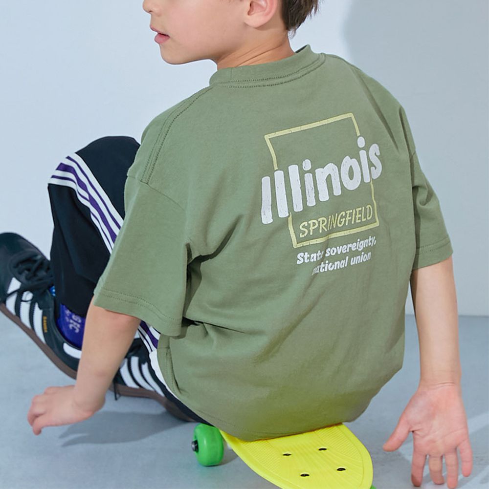 100%棉 定番印花短袖上衣-方形英文-煙燻綠