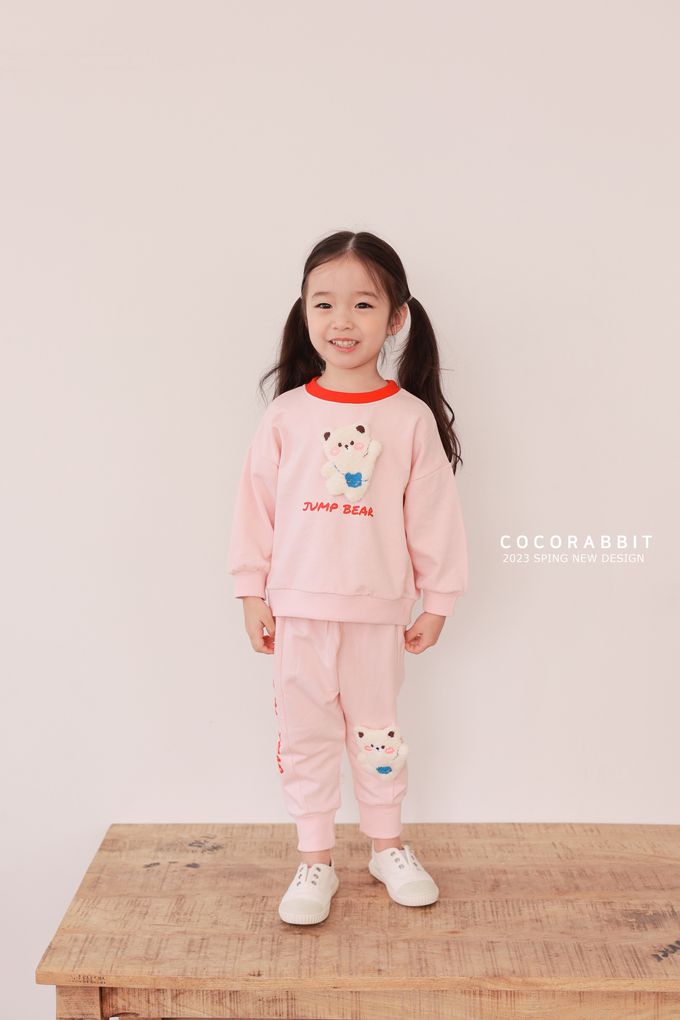 韓國 Coco rabbit - 鬆緊腰立體熊點綴縮口長褲-奶油