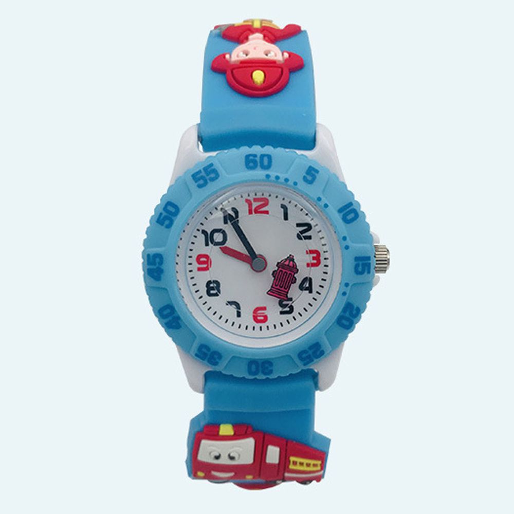 3D立體卡通兒童手錶-可旋轉錶圈-藍色消防車