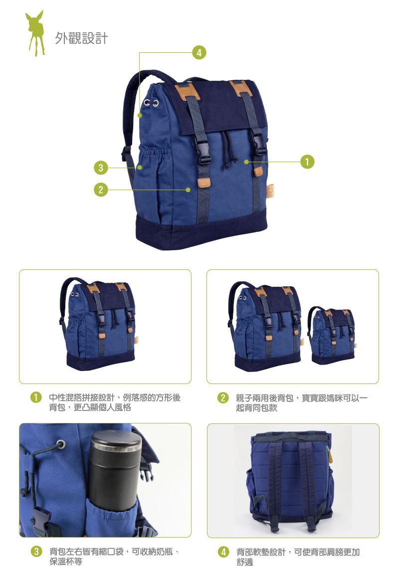 德國 Lassig - 英倫率性旅行後背媽媽包/親子包-甘藍綠 (小)-含小收納包