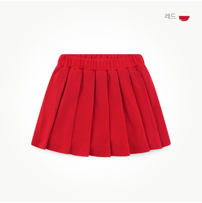 韓國 milk mile - 俏皮小熊印翻領百褶裙套裝-米白X紅