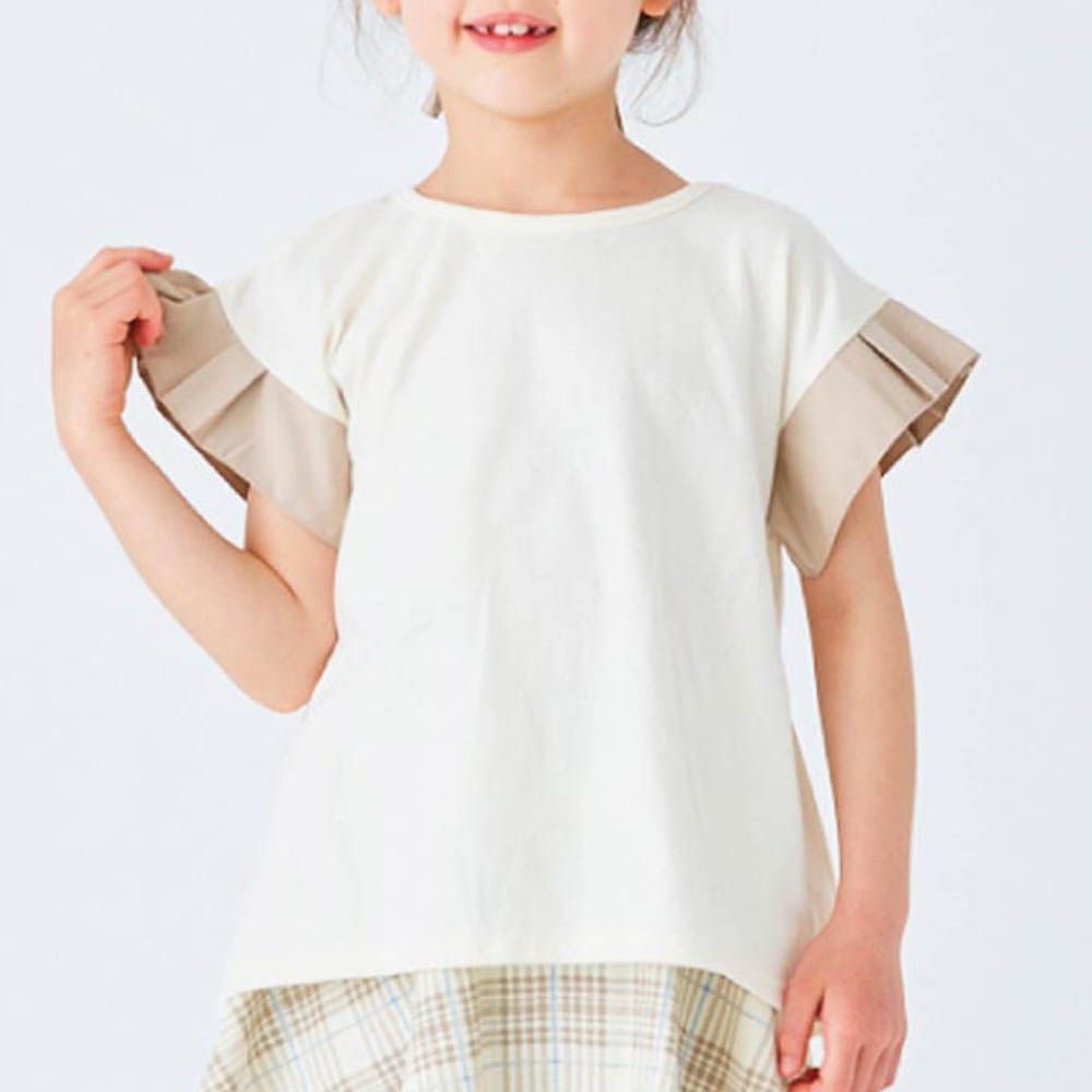 背後優雅摺邊袖上衣-象牙白x卡其