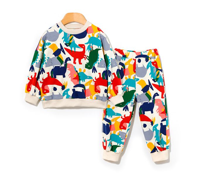 韓國 OZKIZ - 色塊恐龍圖印長袖套裝