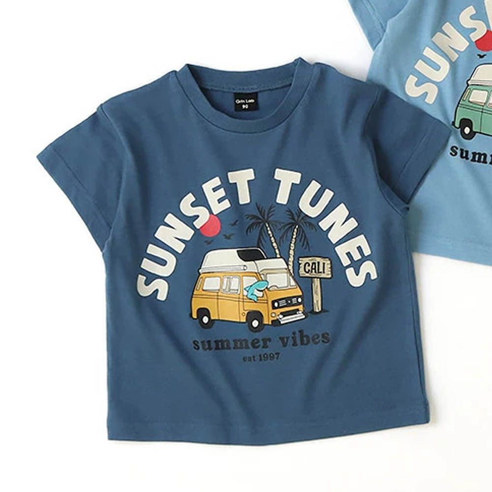 接觸冷感 透氣印花短袖上衣-露營車-深藍