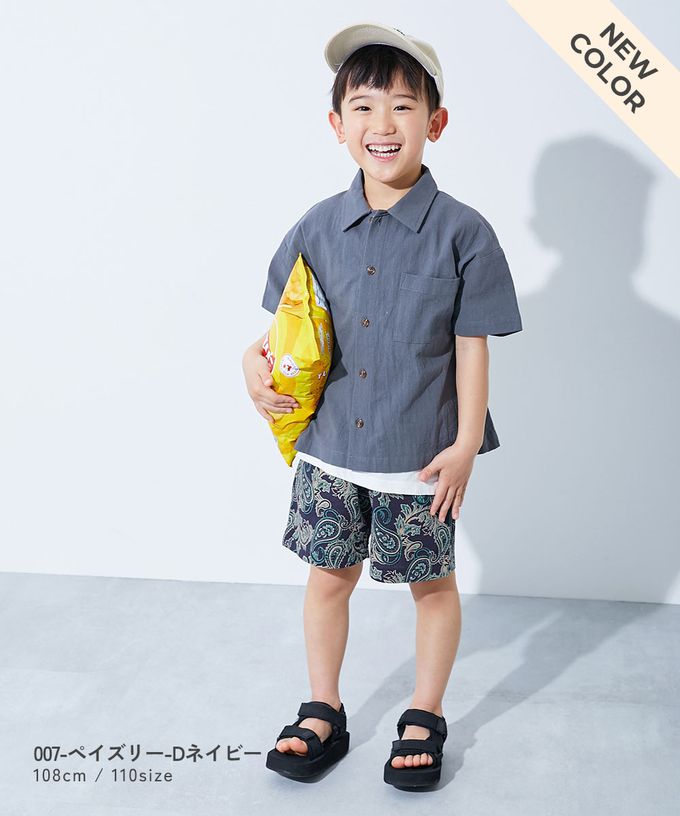 日本 devirock - 夏日印花純棉寬版短褲-BUZZ-黑