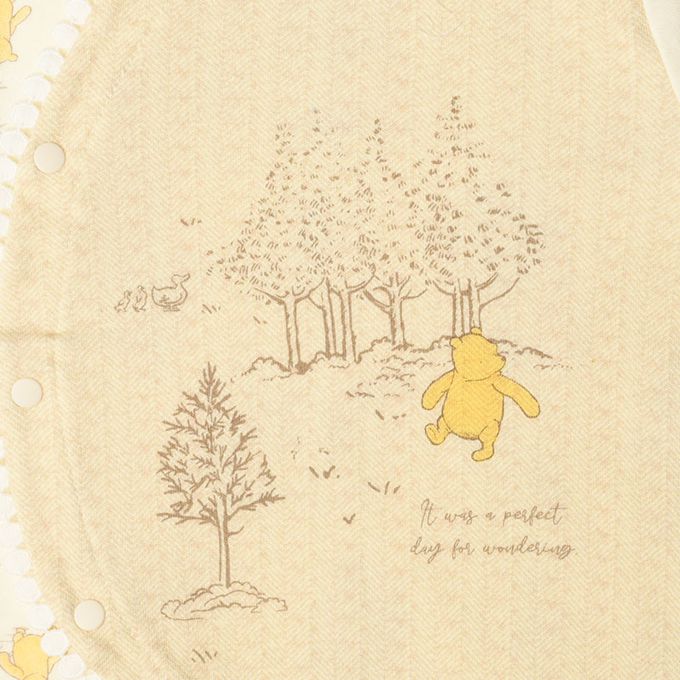 akachan honpo - 長袖連身衣-復古小熊維尼-淺卡其色 (50~60cm)