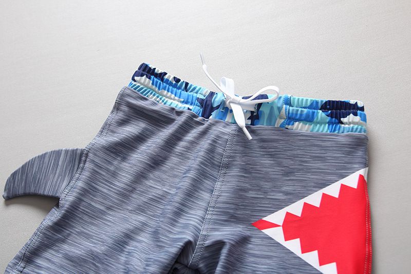 男寶長袖泳裝套裝(附帽子)-大嘴鯊魚-淺藍+灰