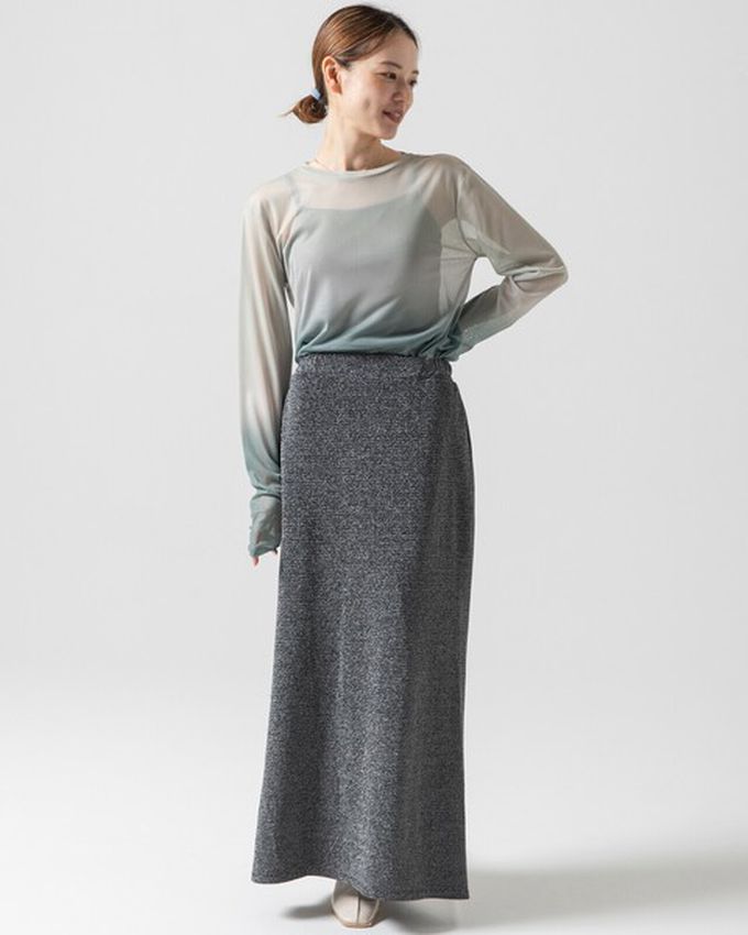 日本 gleam - 唯美漸層透膚圓領長袖上衣-摩卡x灰