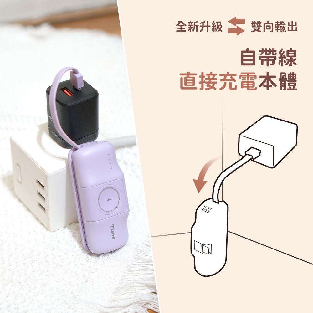 Timo 蘋果派 三合一口袋行動電源 (可以充Apple Watch)-生乳白