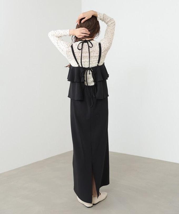 日本 Bab - 優雅綁帶層疊喬其紗細肩帶洋裝-象牙米