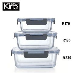 King Crystal - 耐熱玻璃保鮮盒-長方形(1480ml*1+1040ml*1+630ml*1)-R220 + R195 + R170
