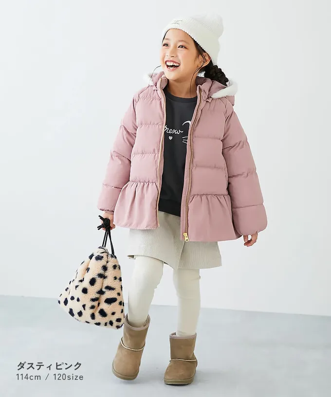 日本 devirock - 甜美下擺輕暖纖維羽絨外套(毛帽可拆)-淡綠