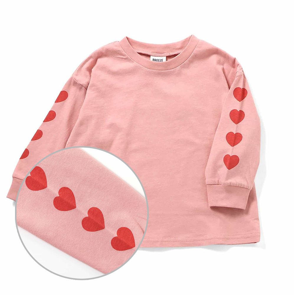 雙手可愛印花長袖上衣-愛心-粉紅