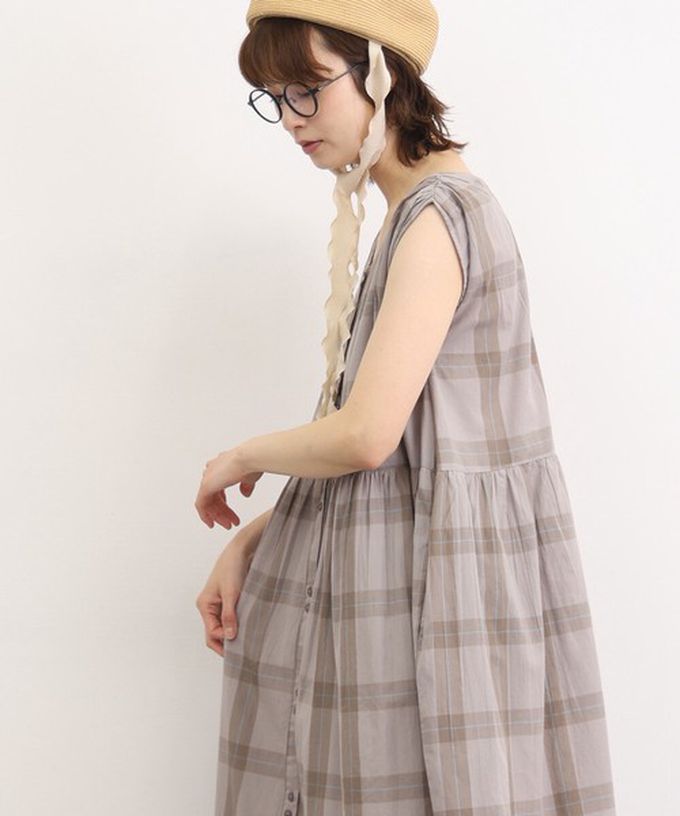 日本 Lupilien - 100%印度棉 清爽格紋開襟無袖洋裝-黃