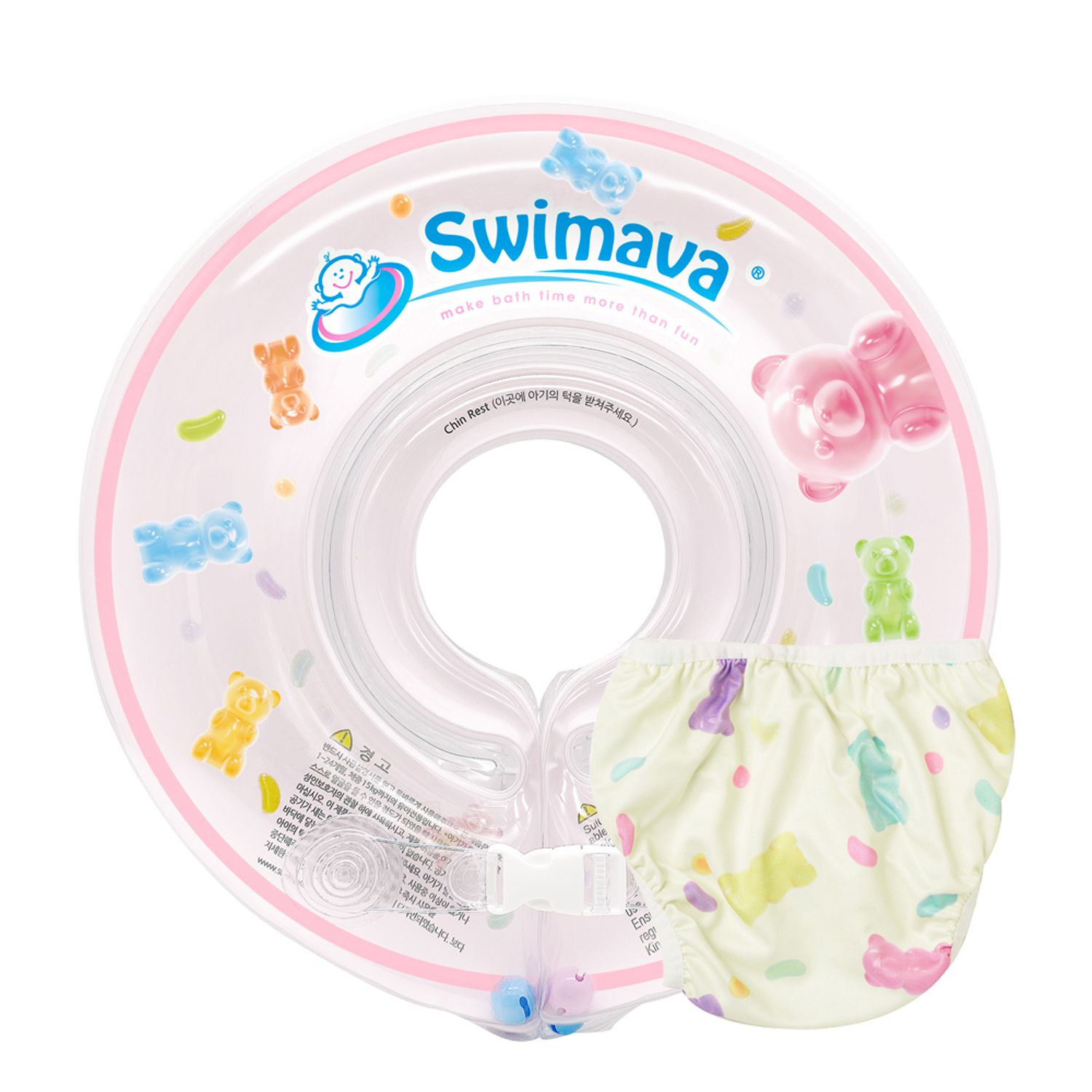 Swimava - G1+S1 脖圈/泳褲組+贈掛勾(款式隨機)-軟糖熊-脖圈:1-18個月，13kg以內/泳褲:8-14kg