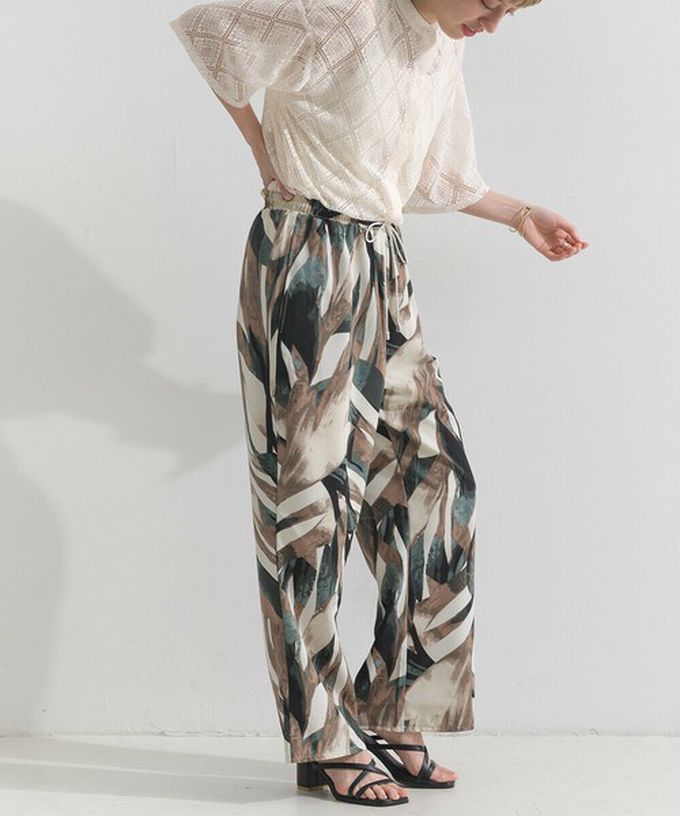 日本 le colis - [人氣款]個性派印花輕盈寬褲-葉片-藍x橘