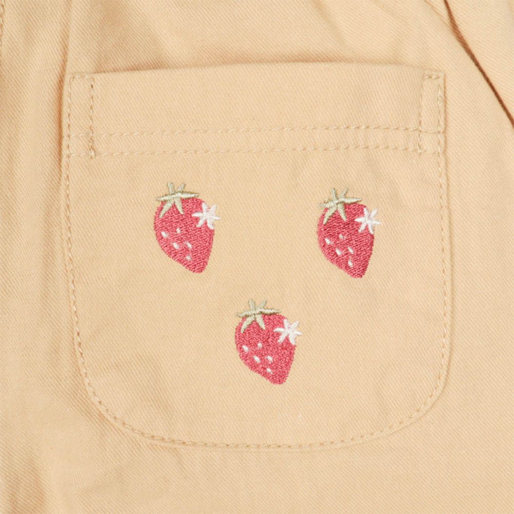 7分褲-口袋刺繡-淺卡其色