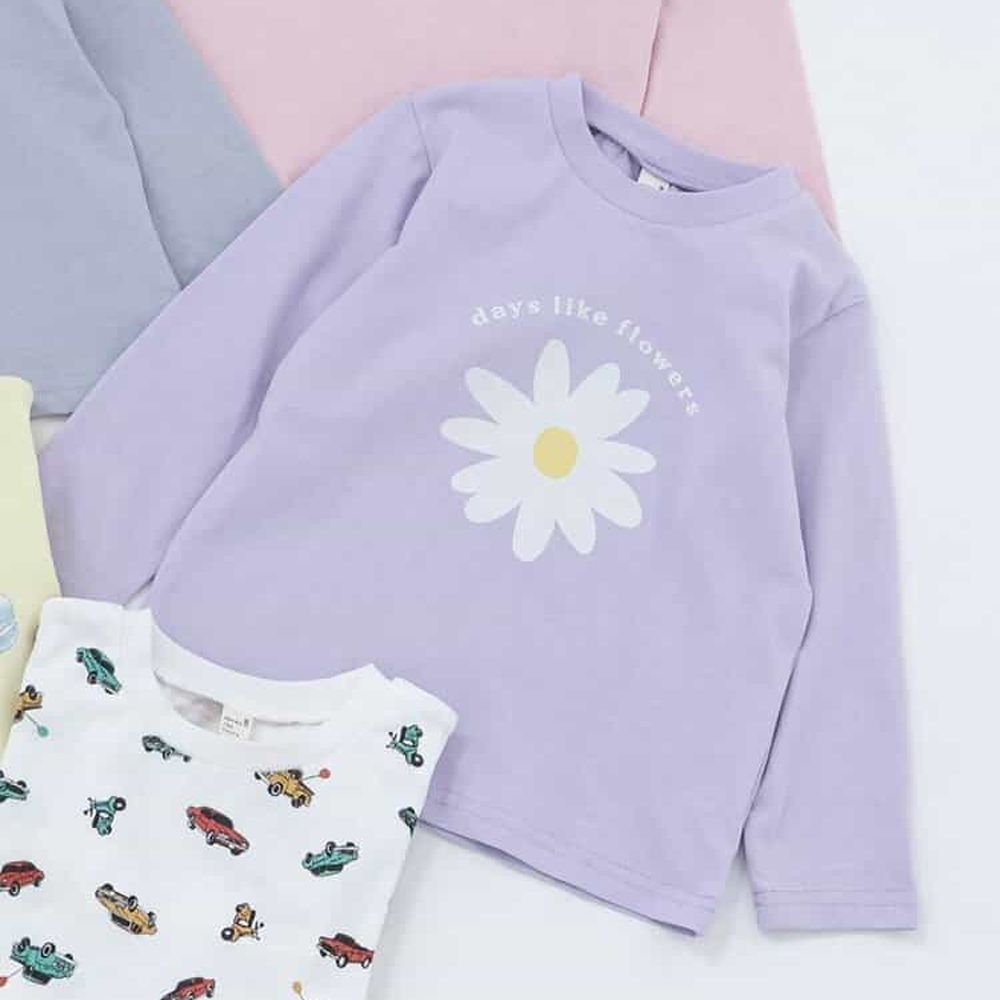 純棉百搭印花薄長袖上衣-小雛菊-薰衣草