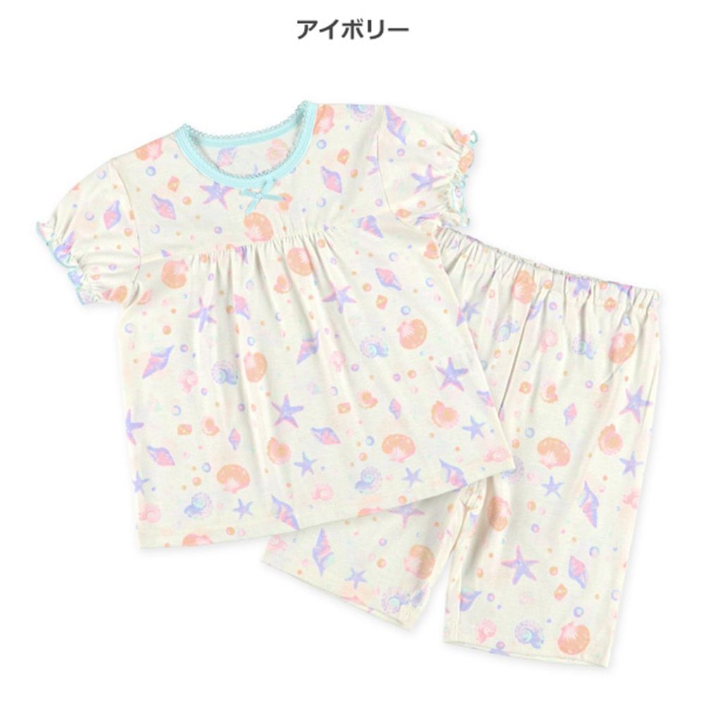 涼爽短袖睡衣/家居服套裝-漂亮貝殼-白