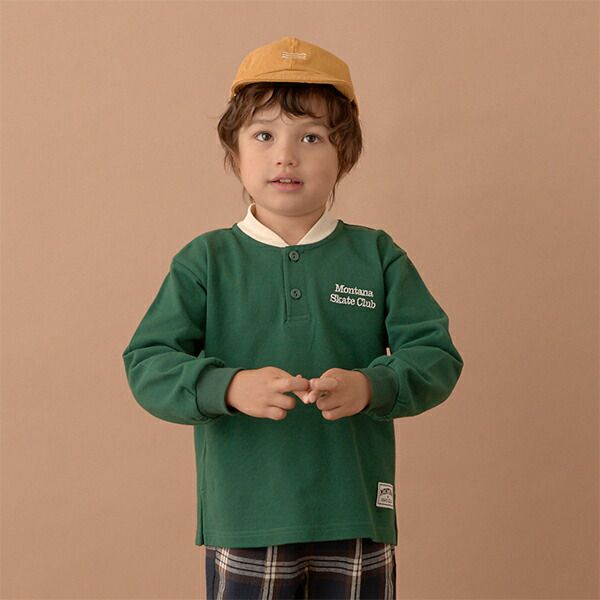 日本 b-ROOM - 運動風立領長袖Polo衫-深藍x棕