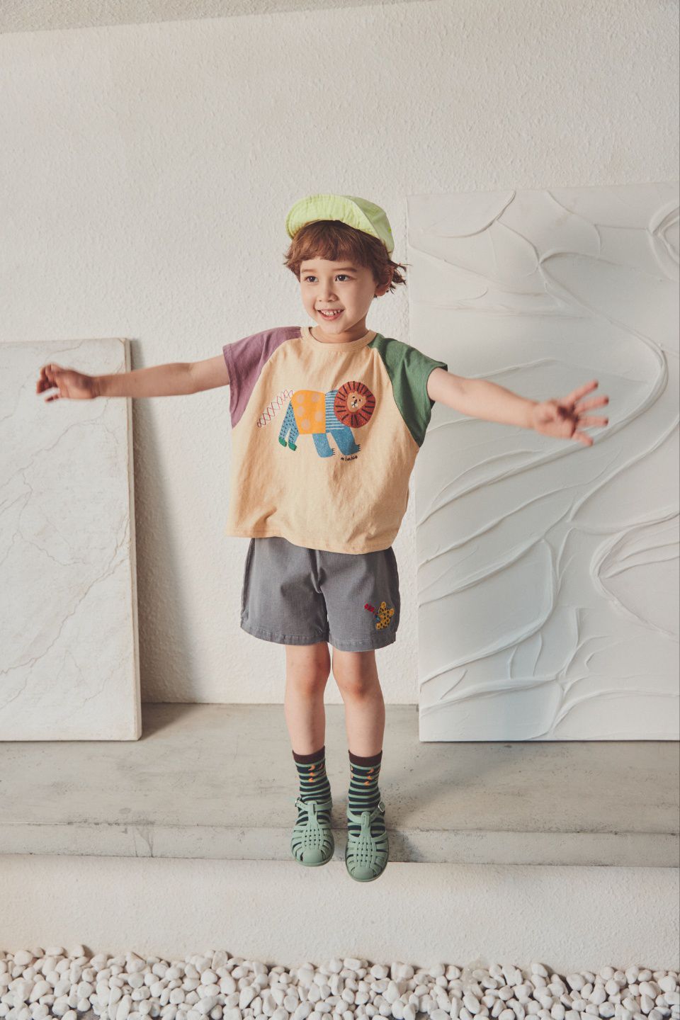 韓國 Mimico - 三色獅子圖樣上衣-紫X杏X綠