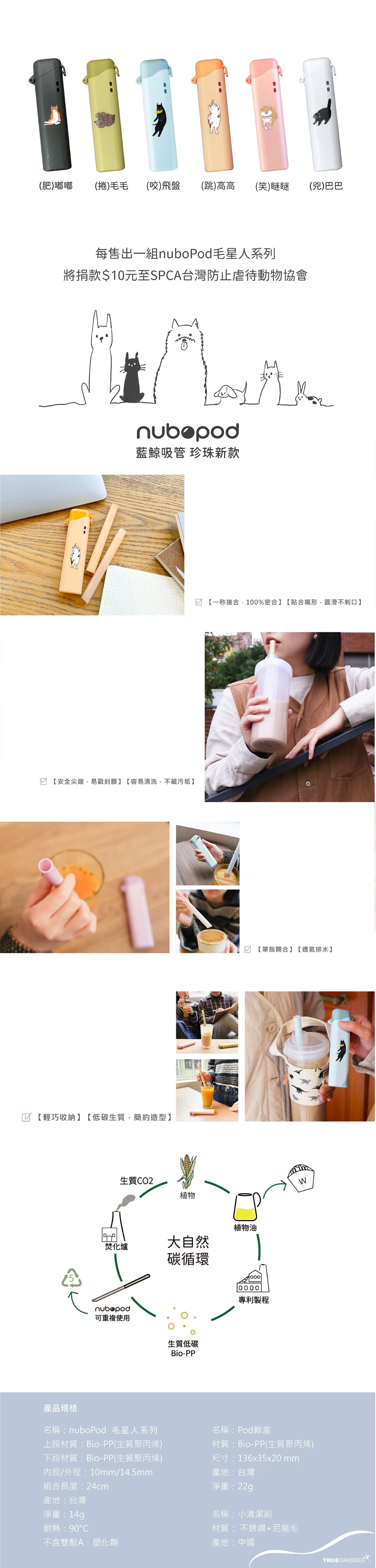 TRUEGRASSES - nuboPod 藍鯨吸管 珍珠新款 毛星人系列-蘇打藍x咬飛盤-藍色 (單入)-36g