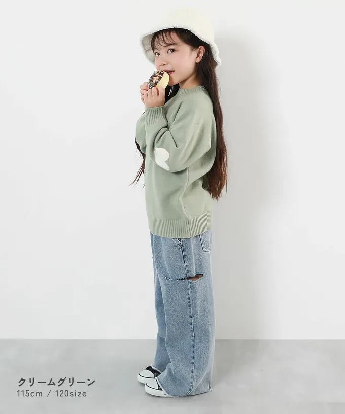 日本 devirock - [可機洗]手肘愛心柔軟針織上衣-水藍