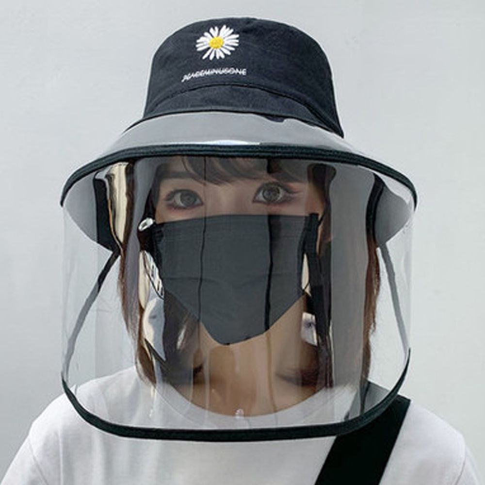 防飛沫漁夫帽可拆式面罩-小雛菊-黑色 (頭圍56-58cm)
