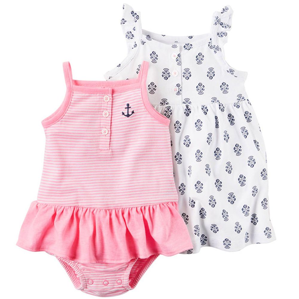 美國 Carter's - 嬰幼兒洋裝兩件組-粉白船錨