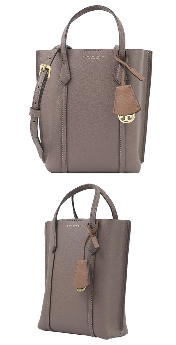 TORY BURCH - 素面皮革肩背托特包 (岩灰)