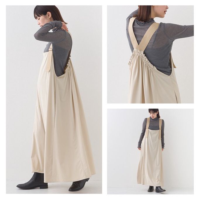 日本 OMNES - 輕量機能工裝風尼龍吊帶洋裝-卡其