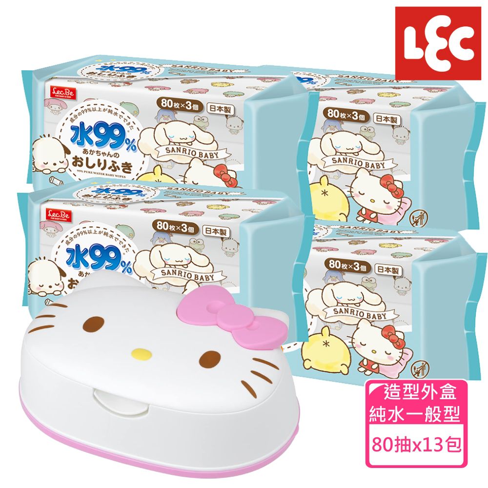 Hello Kitty凱蒂貓純水濕紙巾箱購組(造型外盒+80抽x13包)